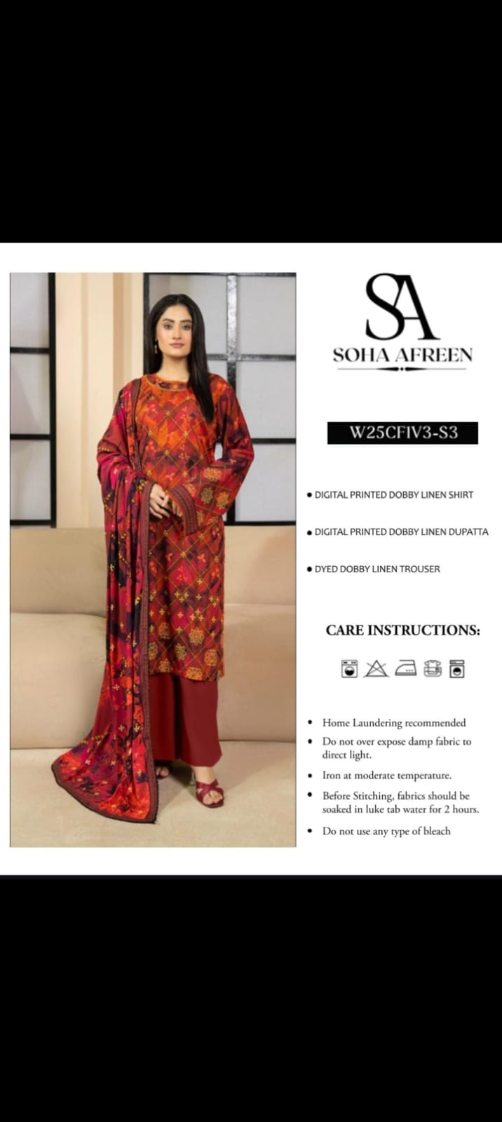 Soha Afreen Unstitched Dobby Linen 3-Piece - SA001