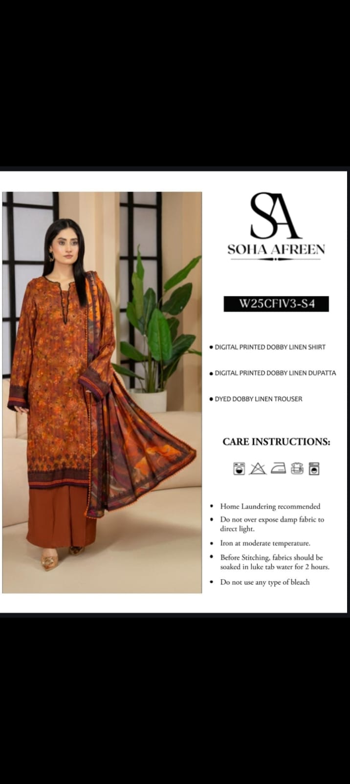 Soha Afreen Unstitched Dobby Linen 3-Piece - SA003