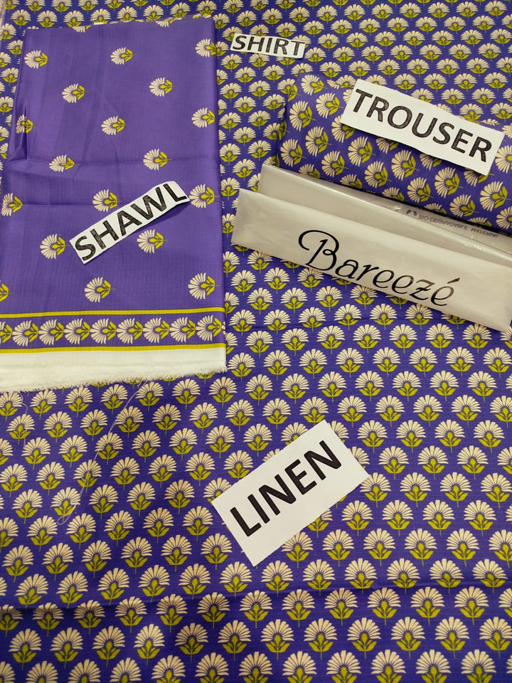 Bareeze Brand Printed Linen Doriya 3ps..S6
