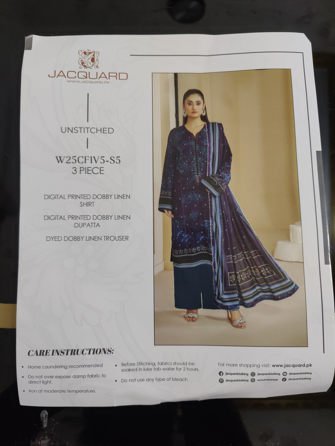 Jacqurad brand Printed Dobby Linen 3ps -S3